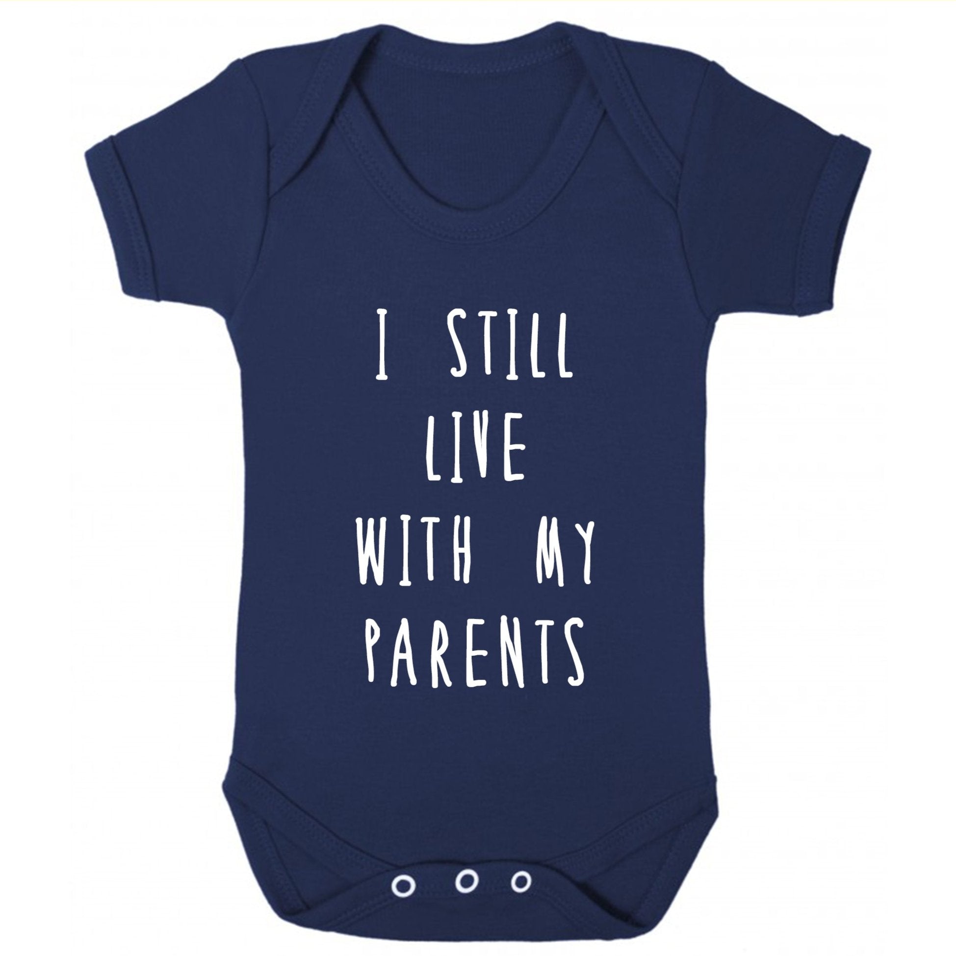 I still live with my parents baby onesie in navy blue