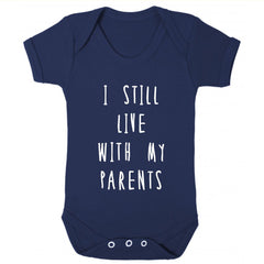 I still live with my parents baby onesie in navy blue