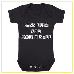 kiss hugs and rock n roll baby onesie in black