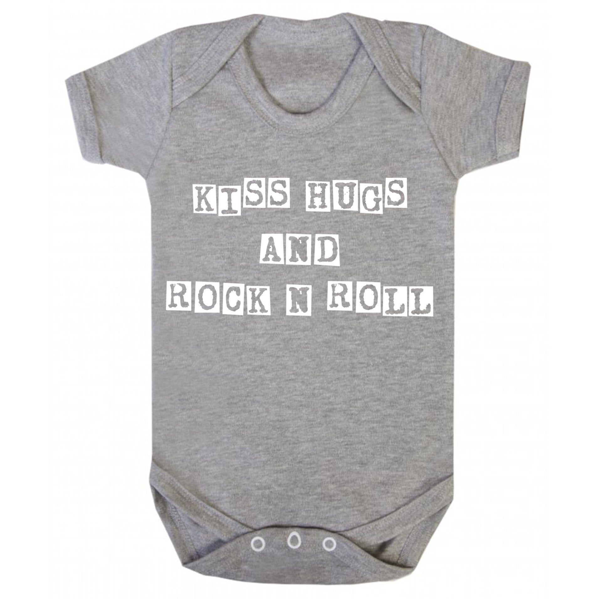 kiss hugs and rock n roll baby onesie in grey
