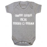 kiss hugs and rock n roll baby onesie in grey