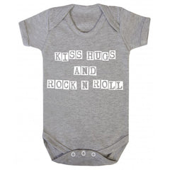 kiss hugs and rock n roll baby onesie in grey