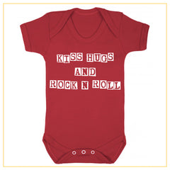 kiss hugs and rock n roll baby onesie in red