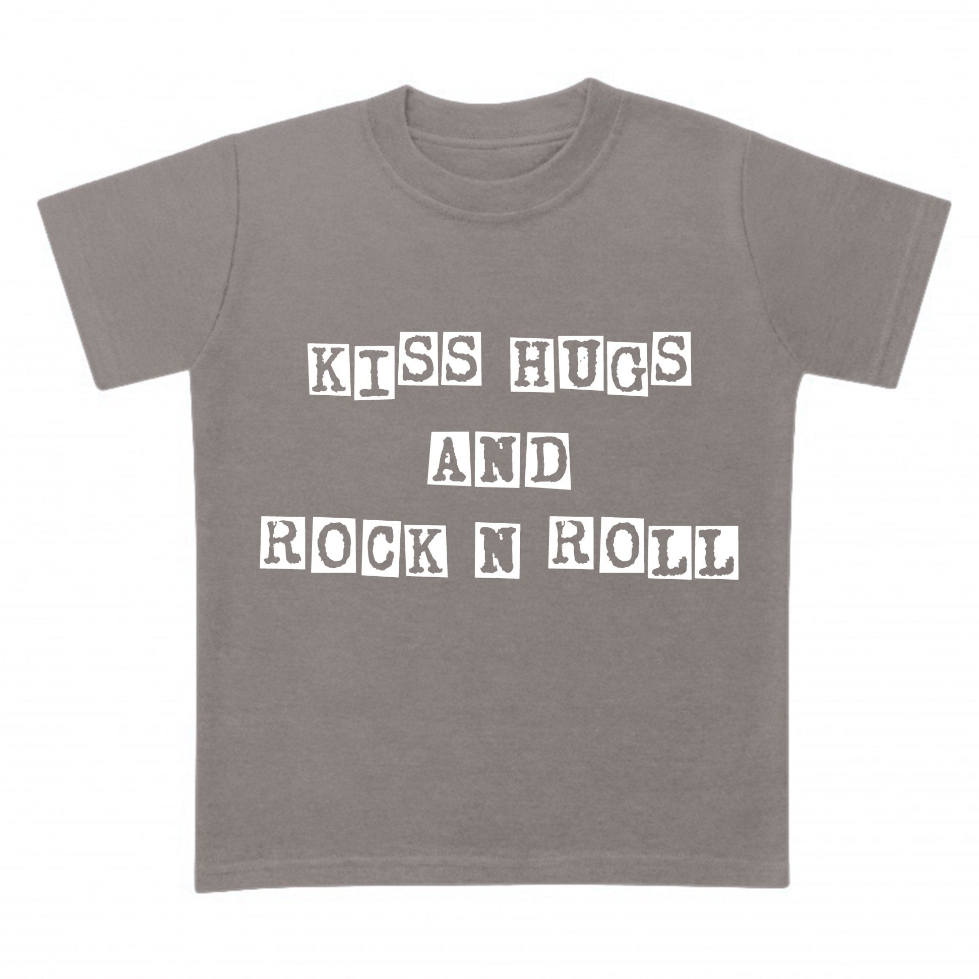 kiss hugs and rock n roll kids t-shirt in grey