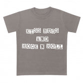 kiss hugs and rock n roll kids t-shirt in grey