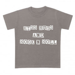 kiss hugs and rock n roll kids t-shirt in grey