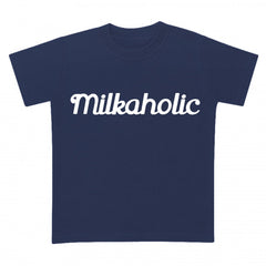 navy blue t-shirt for babies with milkaholic print