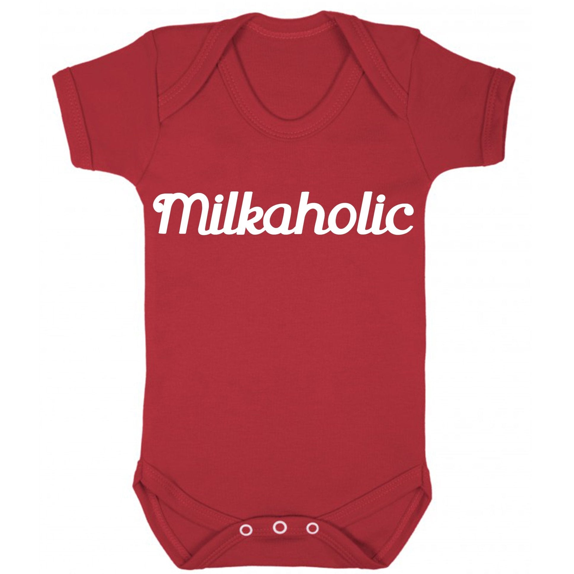milkaholic novelty baby onesie in red