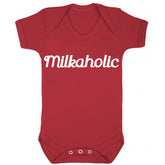 milkaholic novelty baby onesie in red