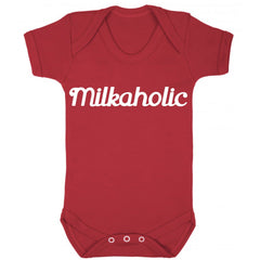 milkaholic novelty baby onesie in red