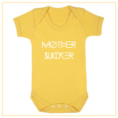mother sucker novelty baby onesie in yellow