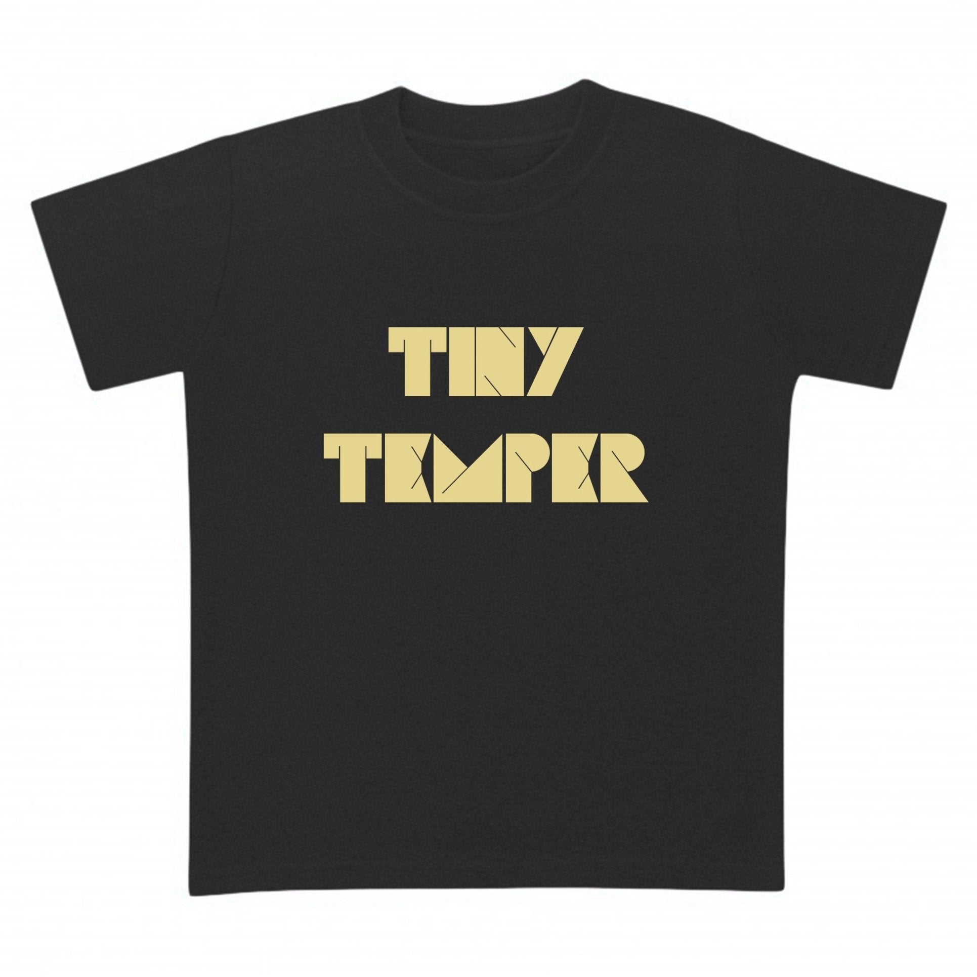 kids black t-shirt with tiny temper print in gold