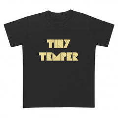 kids black t-shirt with tiny temper print in gold