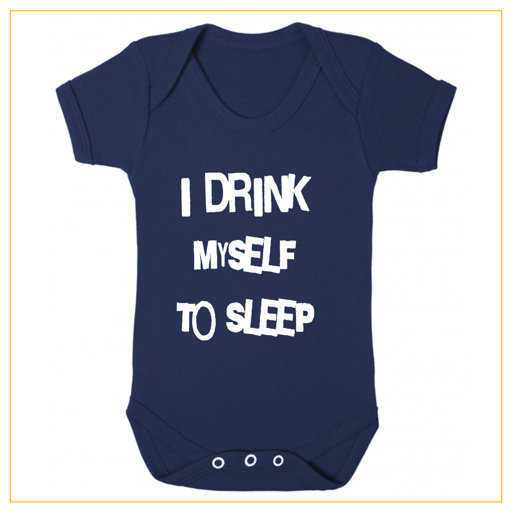 I drink myself to sleep baby onesie in navy blue