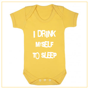 I drink myself to sleep baby onesie in yellow
