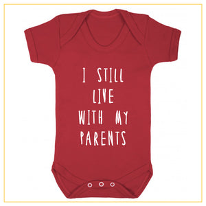 I still live with my parents baby onesie in red