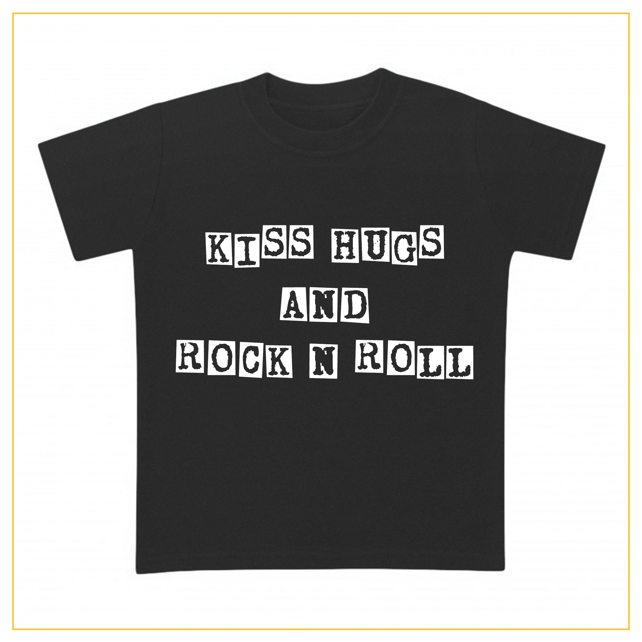 kiss hugs and rock n roll kids t-shirt in black