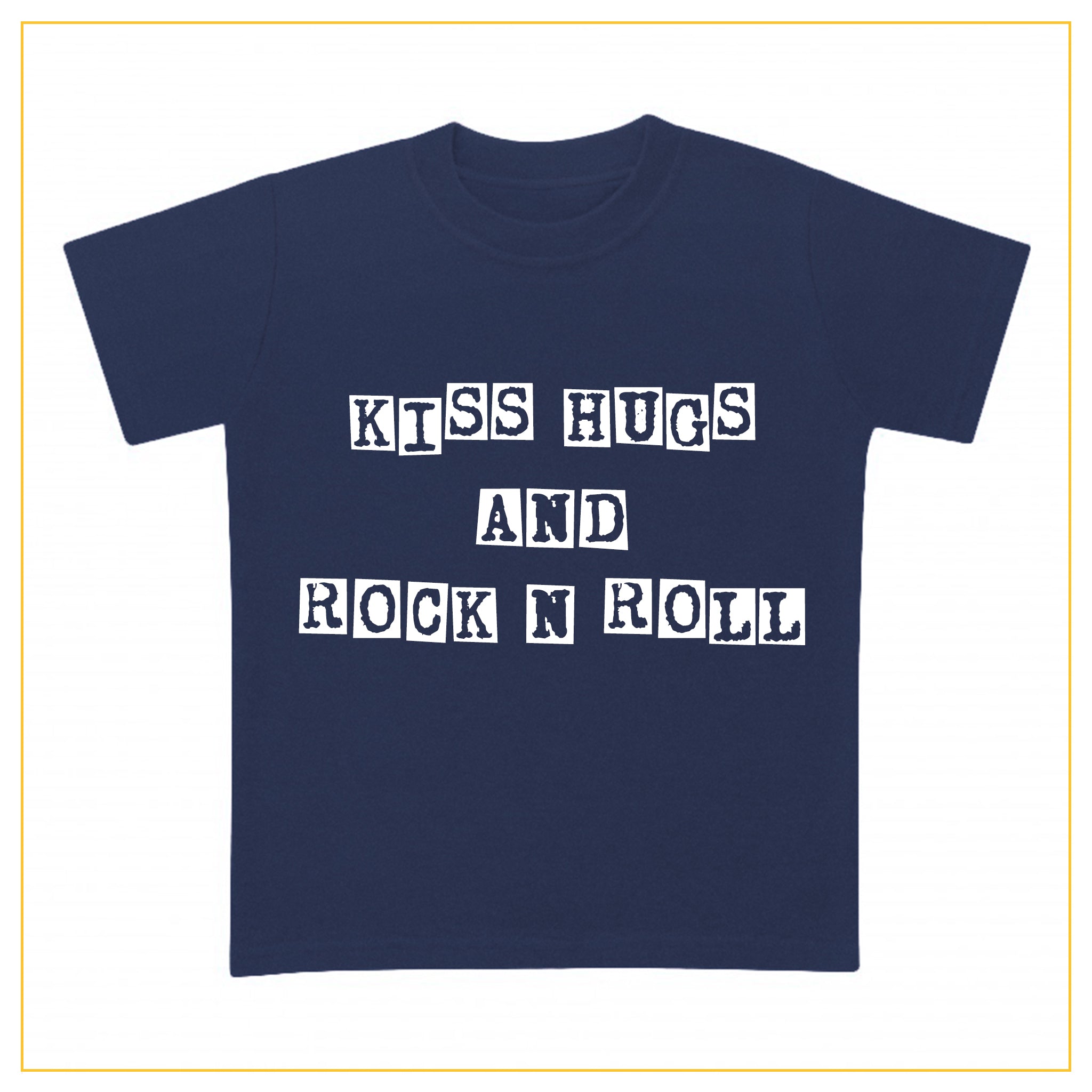 kiss hugs and rock n roll kids t-shirt in navy blue