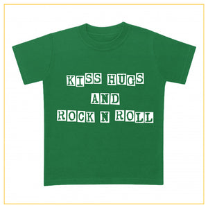 kiss hugs and rock n roll kids t-shirt in green