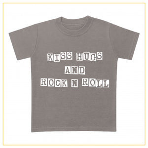 kiss hugs and rock n roll kids t-shirt in grey