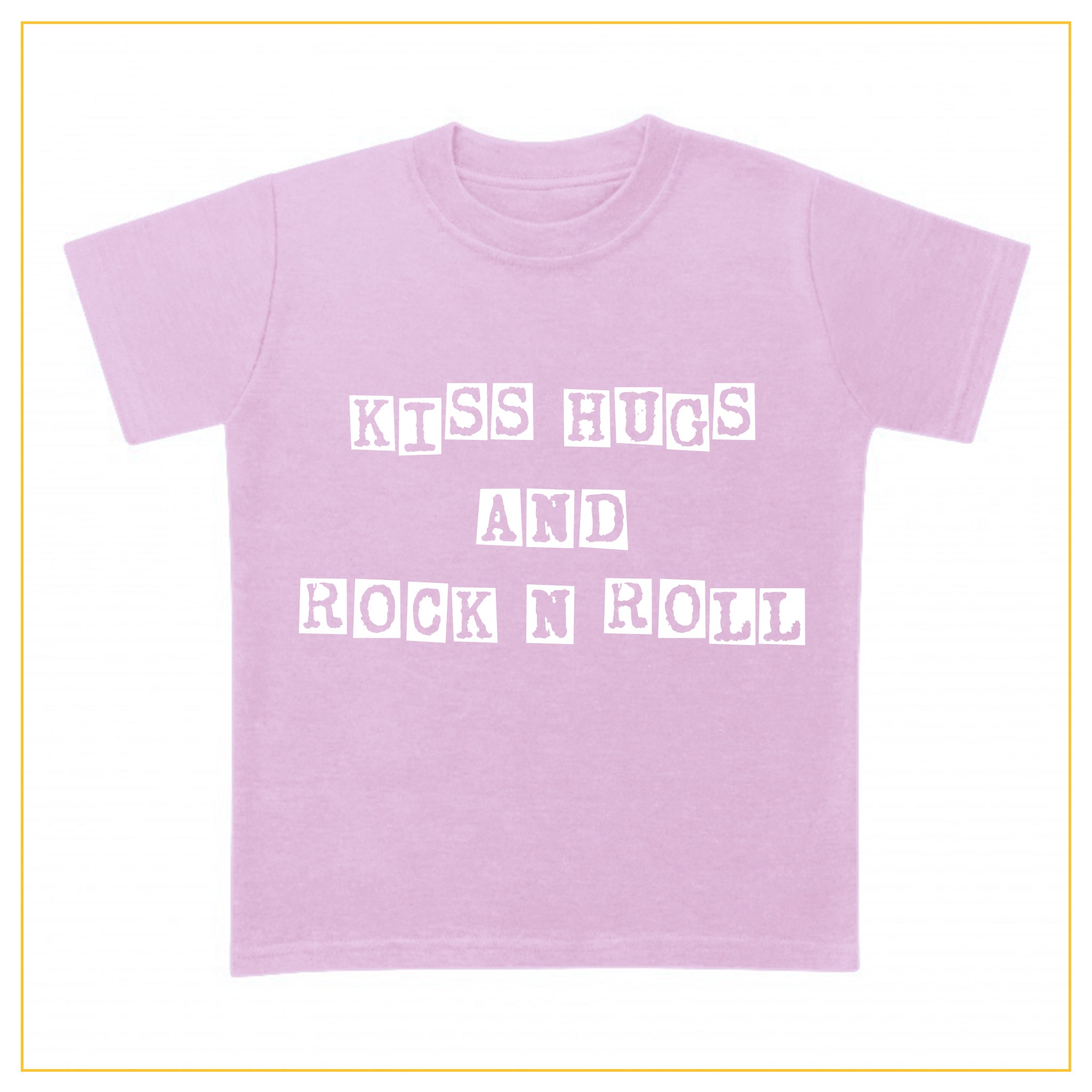 kiss hugs and rock n roll kids t-shirt in pink