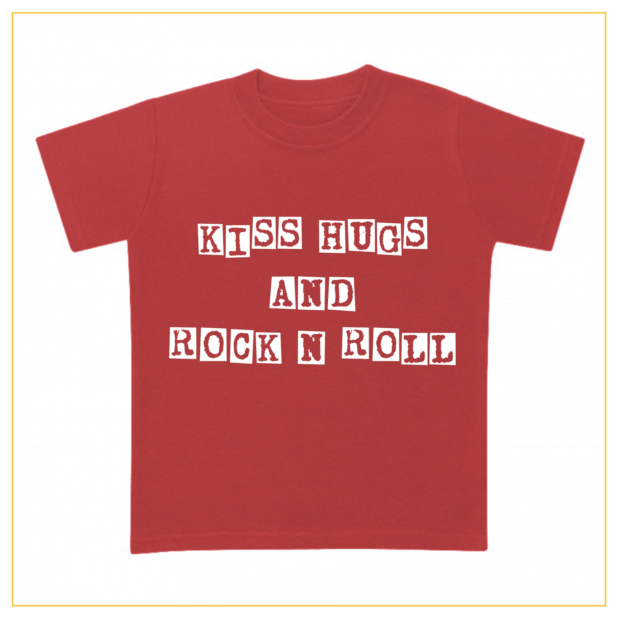 kiss hugs and rock n roll kids t-shirt in red