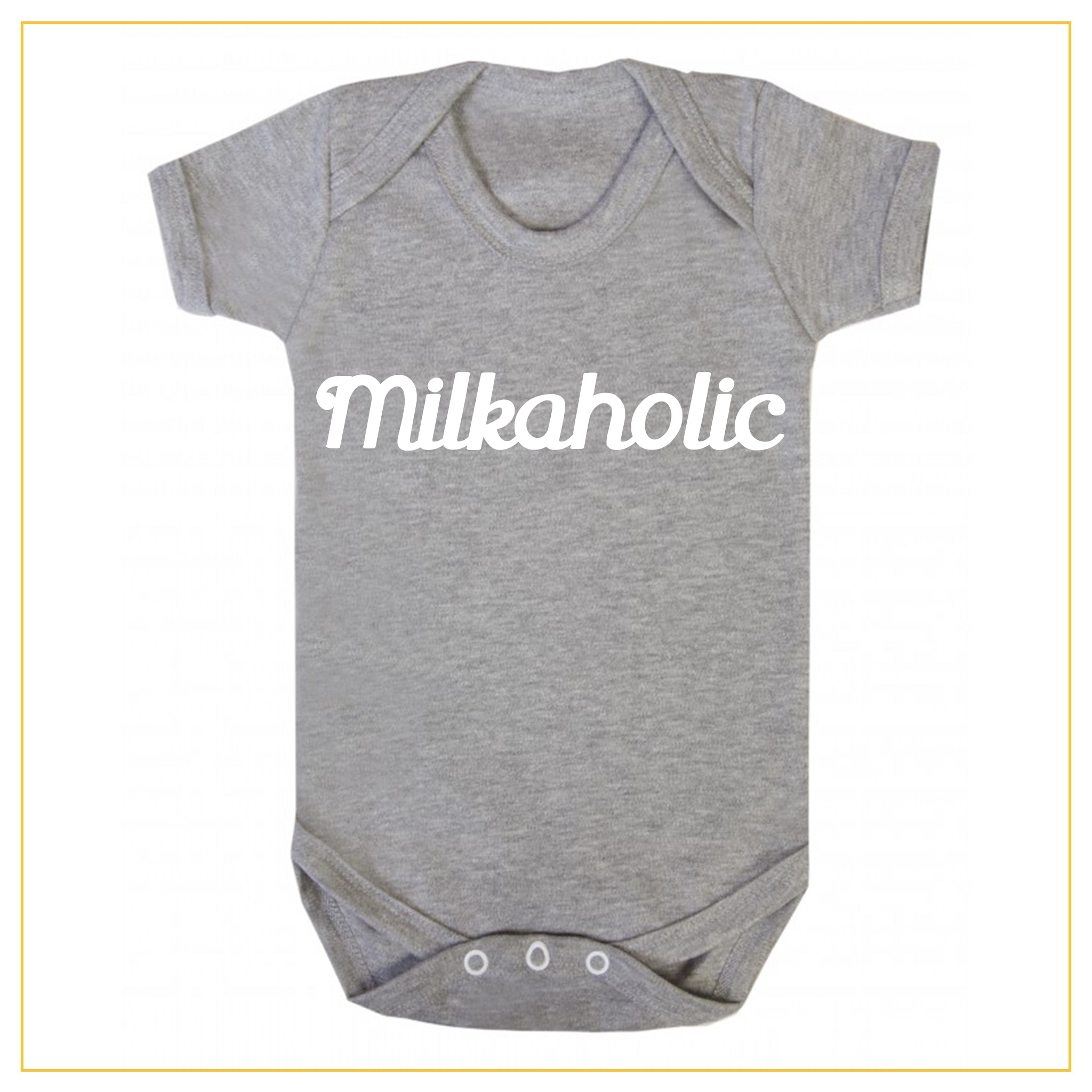 milkaholic novelty baby onesie in grey