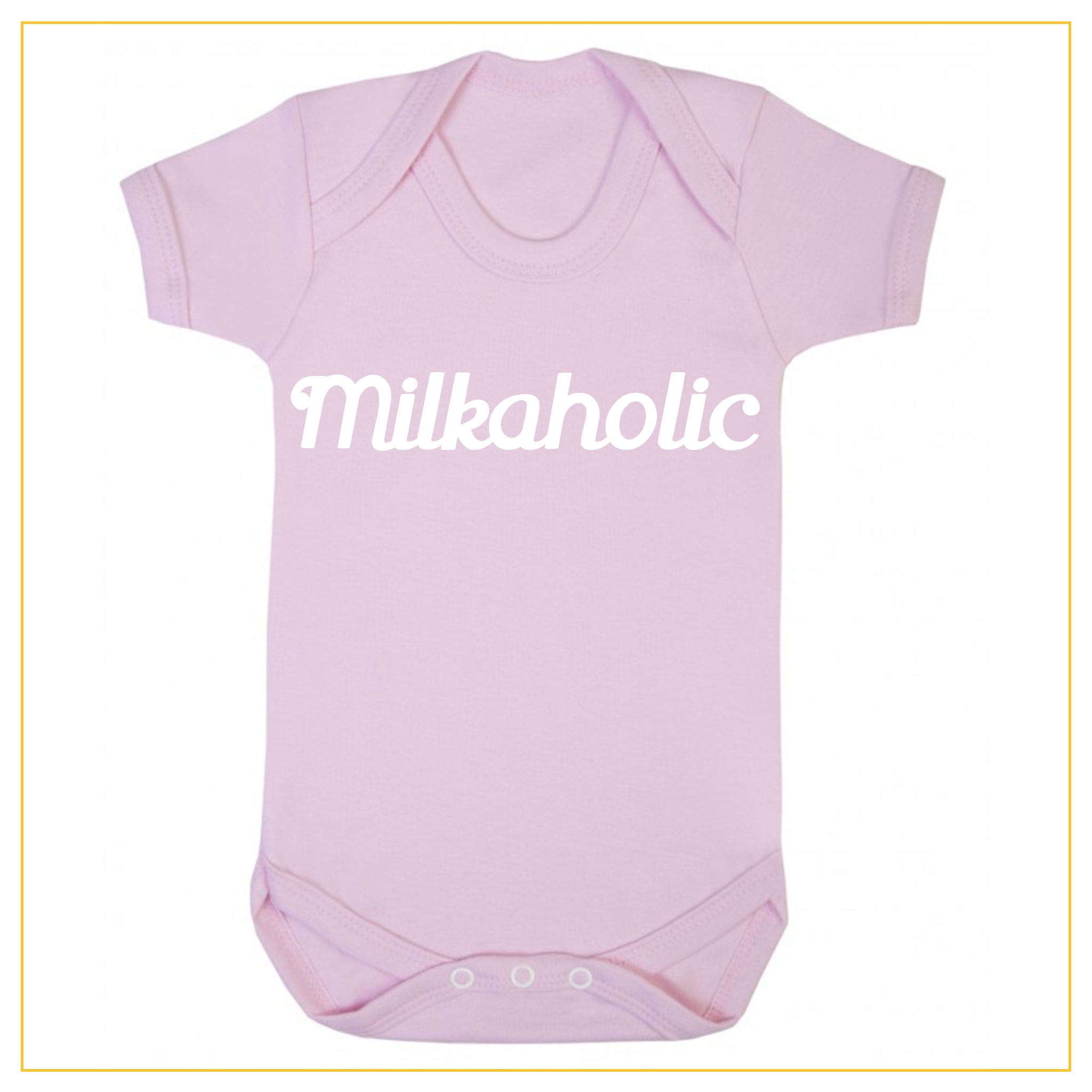 milkaholic novelty baby onesie in dust pink
