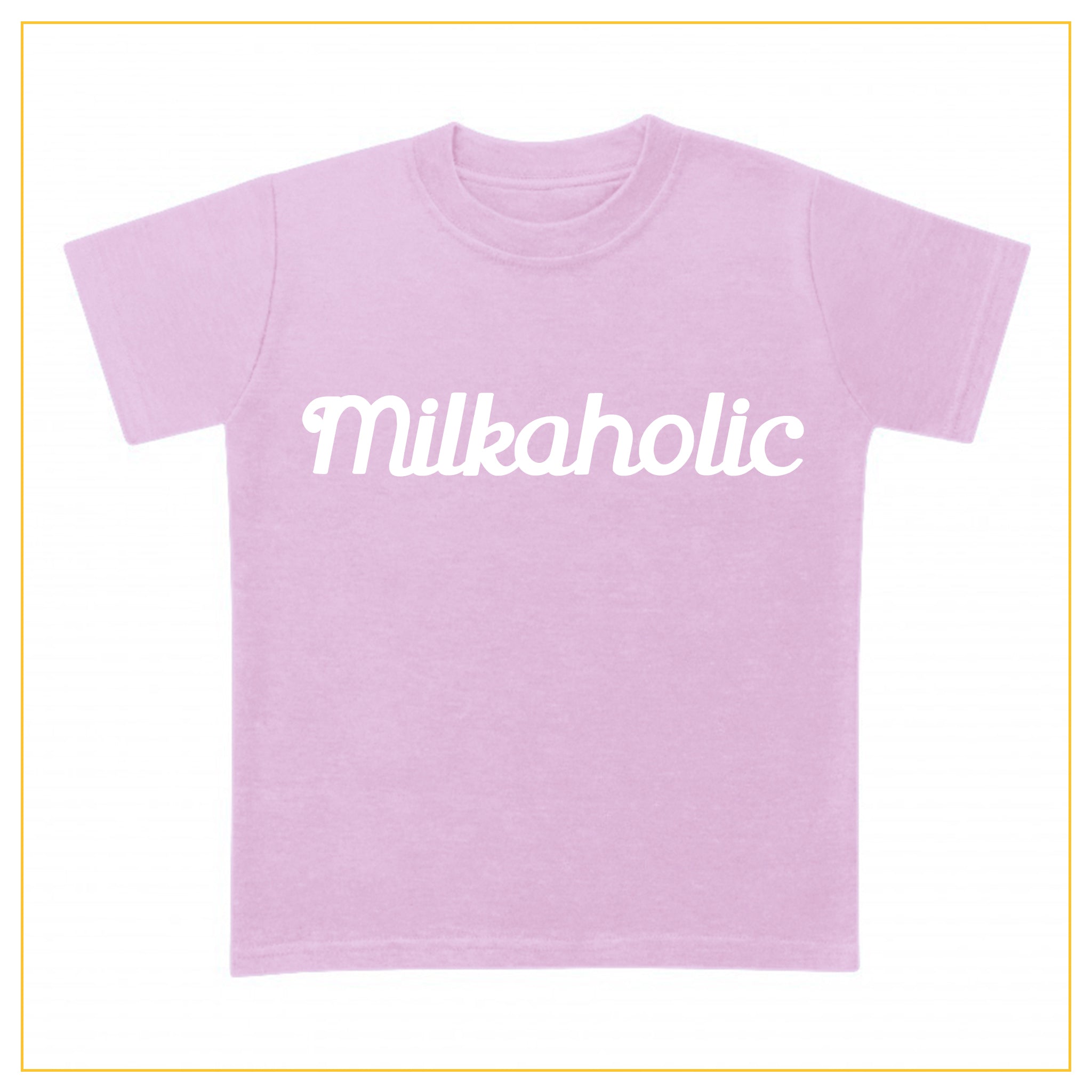 pink t-shirt for babies with milkaholic print