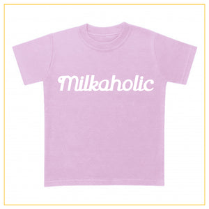 pink t-shirt for babies with milkaholic print