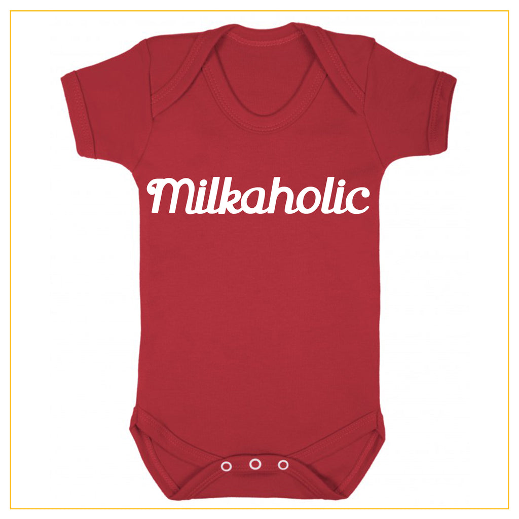 milkaholic novelty baby onesie in red