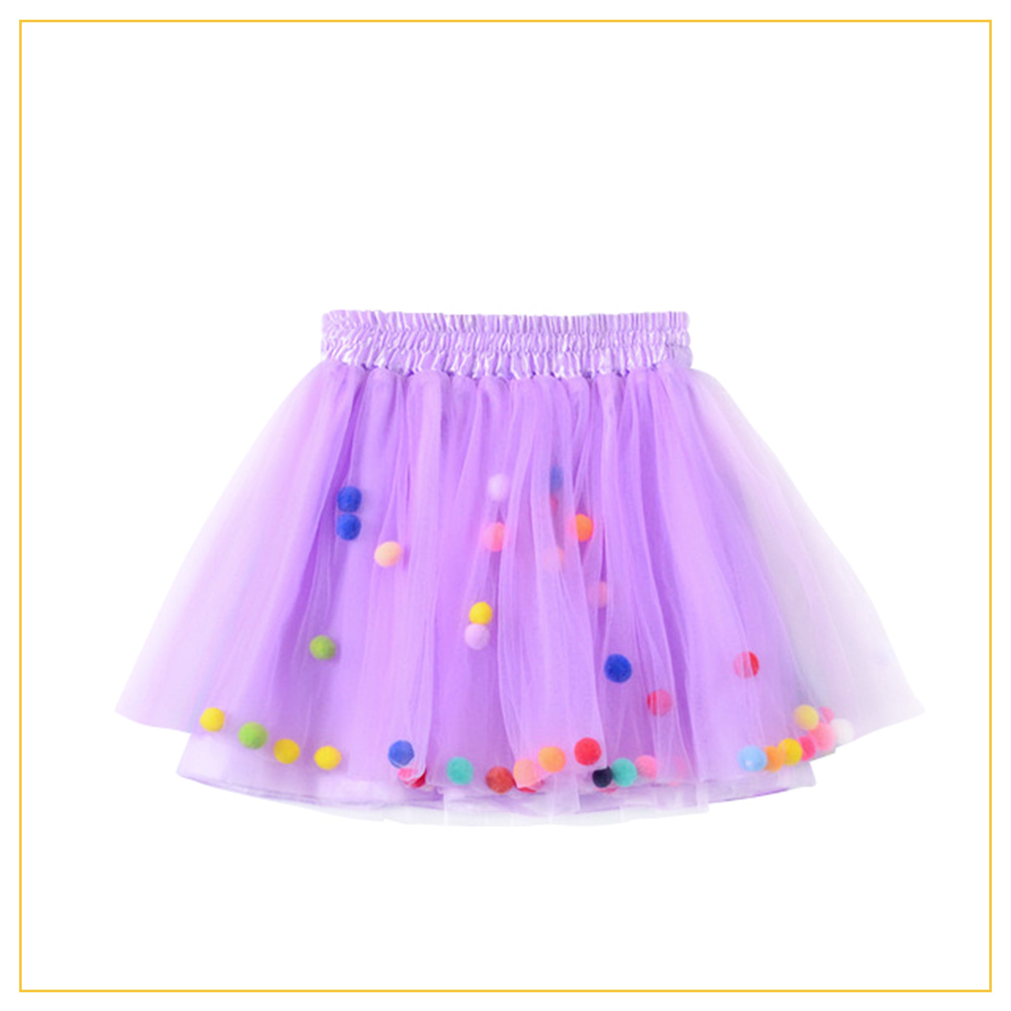 lilac tulle tutu with multicoloured pompoms